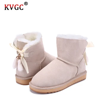 

KVGC 2020The new women winter snow boots Cowhide leather wool fur lined and bowknots tassels high quality lovely girl snow Boots