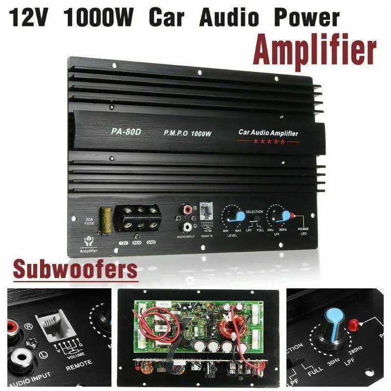 PA-80D 12V 1000W Mono Car Audio Power Amplifier Bass Subwoofer Amplifier Board