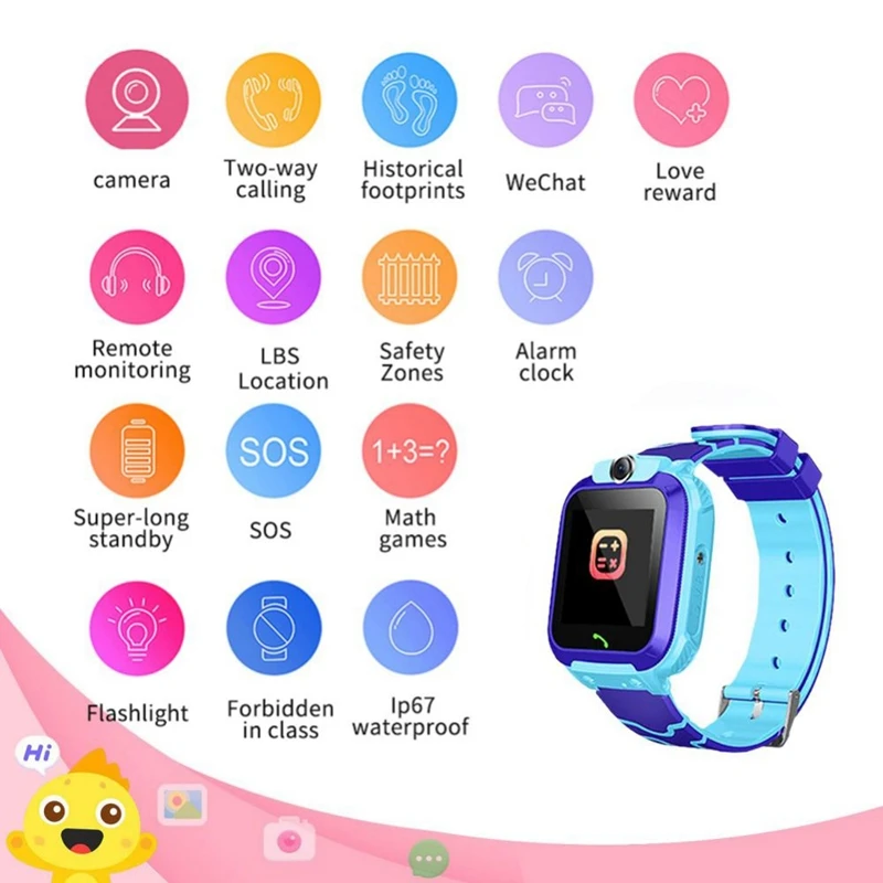 Smart Phone Watch for Children Student Smartwatches Waterproof WIFI+GPS Positioning with SIM Card SOS Call Sports Q12