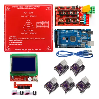 

CNC 3D Printer Kit for Arduino Mega 2560 R3 + RAMPS 1.4 + LCD 128644 +DRV8825 Stepper Driver+MK2B+RAMPS 1.4 Kit