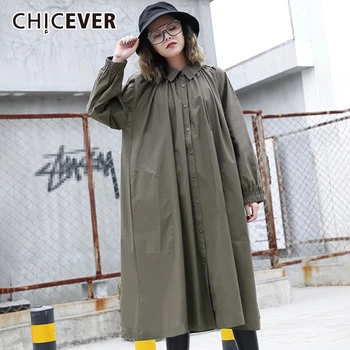 

CHICEVER Autumn Pleated Dress For Women Long Sleeve Loose Casual Oversize Midi Dresses Female Spring Clothes Fashion 2020 New