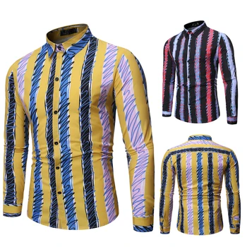 

2019 Man Shirt Male stripe Without Pocket Men Clothes Slim Fit Men Long Sleeve Shirt Men Casual Men Shirt Social Plus Size S-2XL