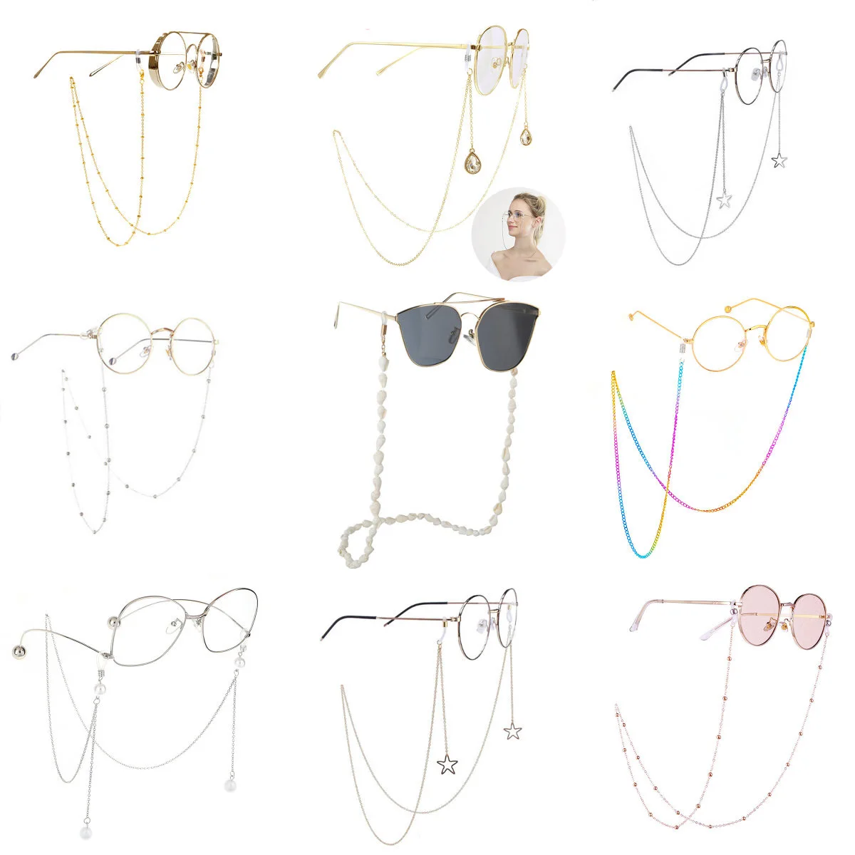 1pcs Eyeglass Strap Reading Glasses Hanging Chain Fashion Sunglasses Spectacles Holder Neck Cord Glasses Slip Metal Chain