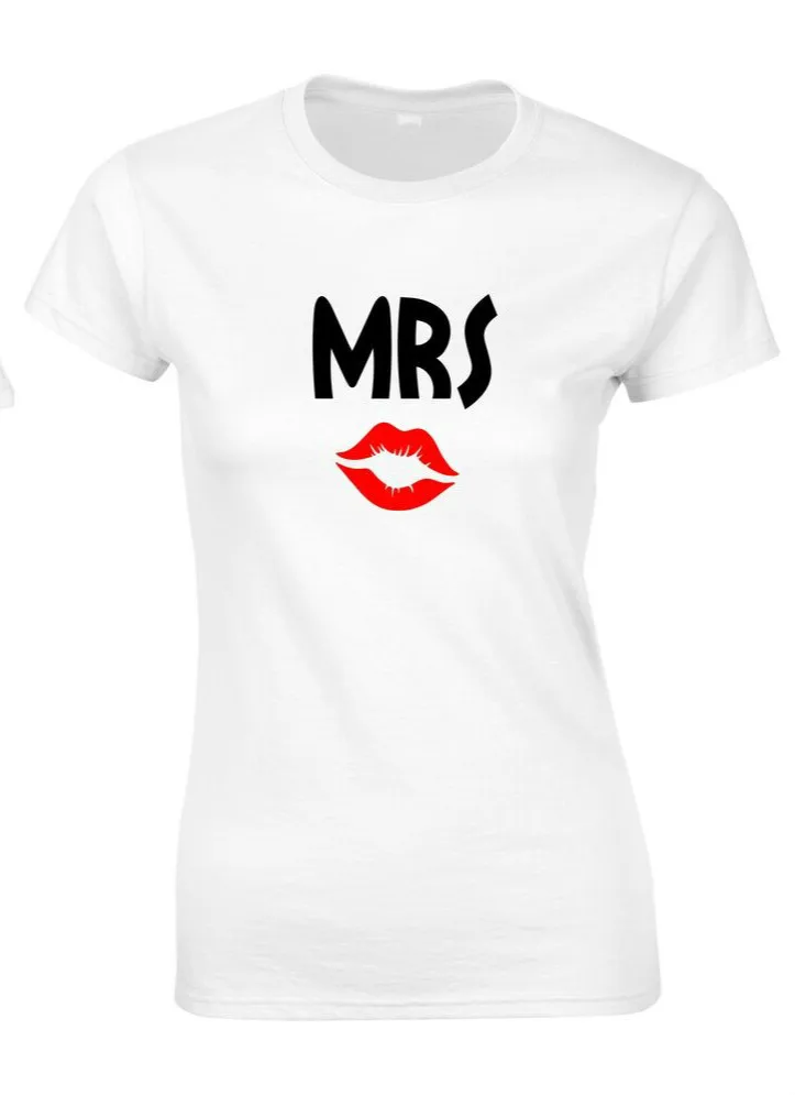 Подходящая Футболка Mr uuses Mrs Lipstick November для пары; Свадебная футболка; футболка - Цвет: WOMENS WHITE
