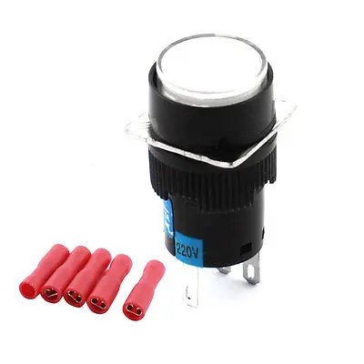 

AC 220V White Lamp Panel Mount SPDT Latching Pushbutton Switch + Connectors