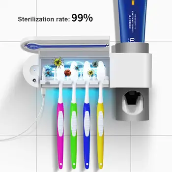 

Toothbrush Holder with UV Light Disinfection US EU LED Ultraviolet lamp Auto Squeezer Clean Antibacterial Bathroom Accessories