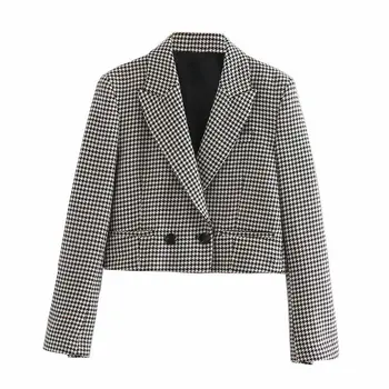 

Women Tailored Coat Office lady Houndstooth Knitted Jacket 2020 Spring Coats Plus Size Long sleeve Coat Elegant Vintage Coat