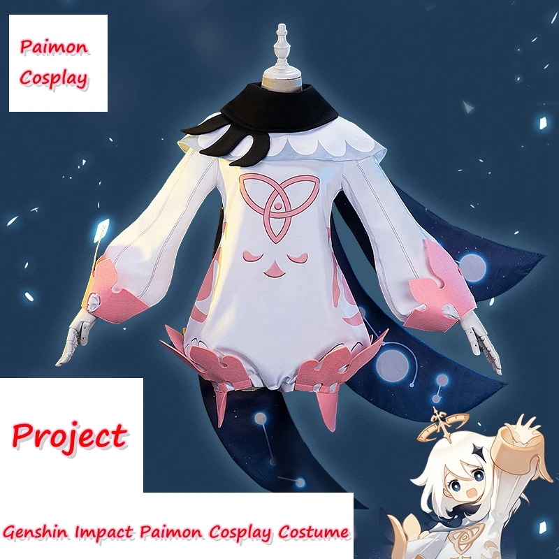 

Game Project Paimon Cosplay Costume Anime Genshin Impact Jumpsuit Cloak Pantyhose Accessory Set Halloween Costume from Woman