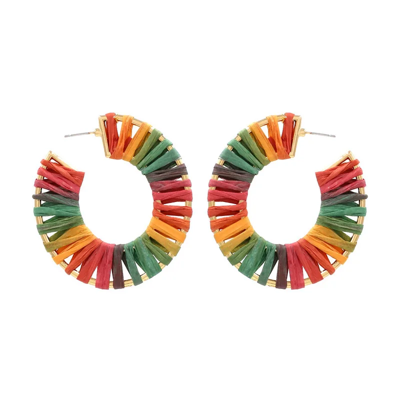 

hot sales gradual change color hand woven Earrings section dyed Lafite C-type Earrings cross-border hot sales source