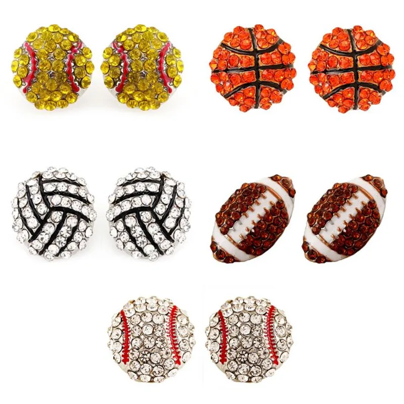 Popular Enamel Sporty Stud Earring DIY Sport Women's Ball Rhinestone
