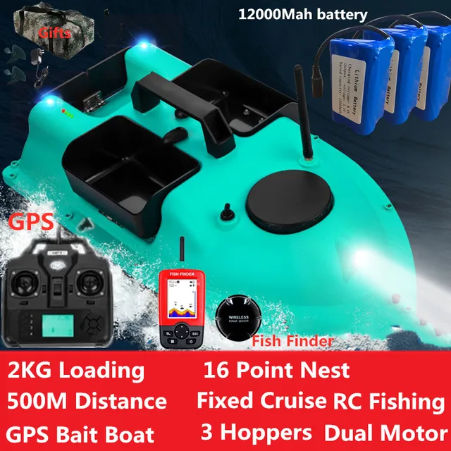 Update Profession RC GPS Fishing Bait Boat Fish Finder 2kg Bait Loading 500M 3 Hopper GPS Dual Position 16Pcs Point Nest VS V18 1