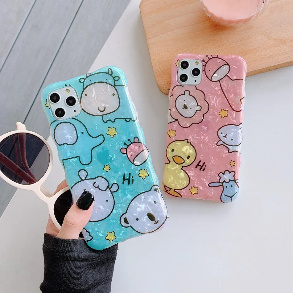 

For iPhone 11 Pro XS Max XR X Case Cute Cartoon Animal Wave Pattern Phone Case For iPhone SE 8 7 Plus Soft TPU Shockproof Cover