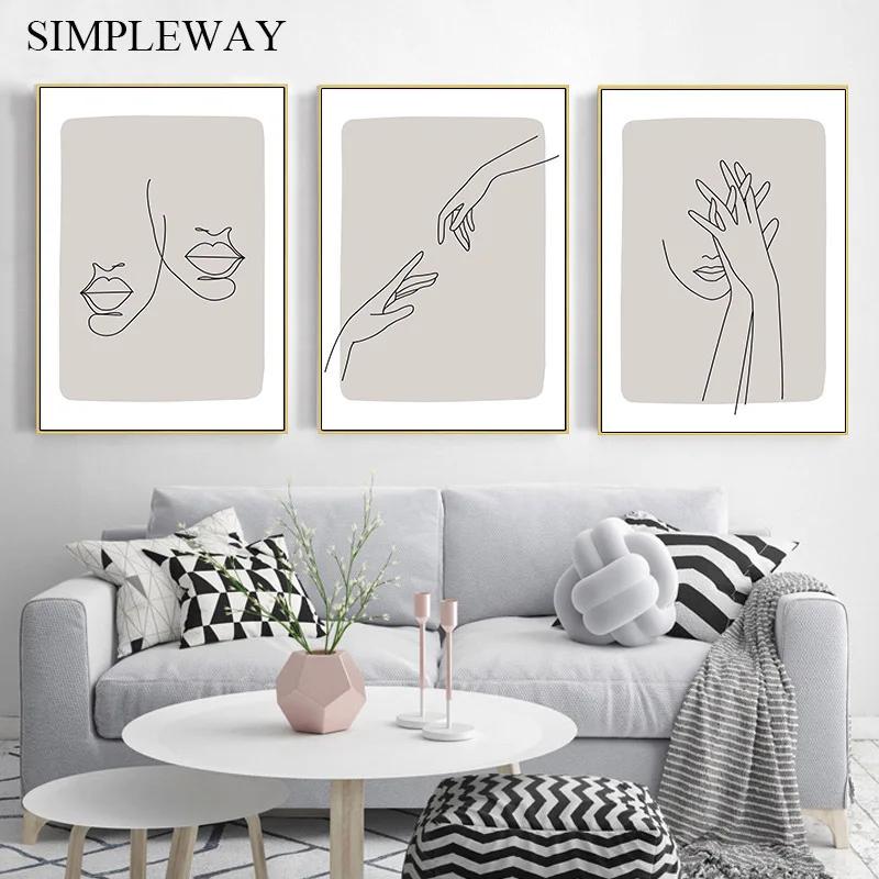 

Abstract Art Canvas Poster Modern Line Drawing Face Print Minimalist Wall Painting Nordic Decorative Picture Home Hallway Decor