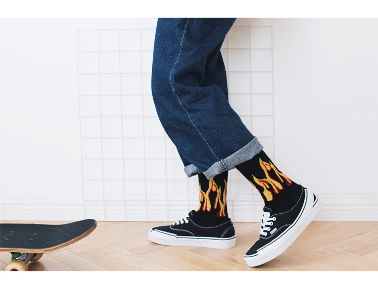 Tide бренд INS уличные носки скейтбордиста для мужчин и женщин Harajuku ветер пламя хип-хоп трубы хлопковые носки пара спортивные длинные носки