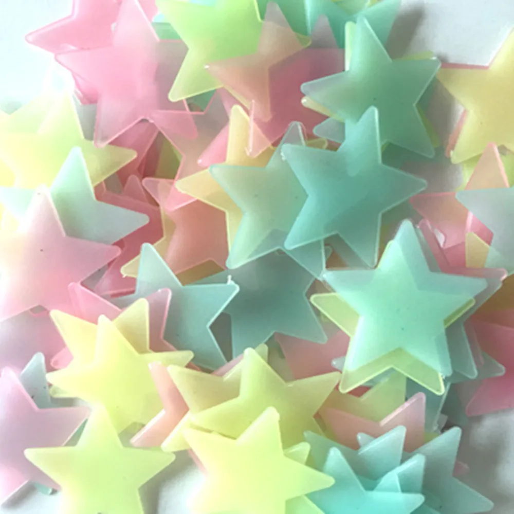 100Pcs kids bedroom fluorescent lights glow in the dark stars wall stickers stars luminous stickers red yellow blue 30D3 (2)
