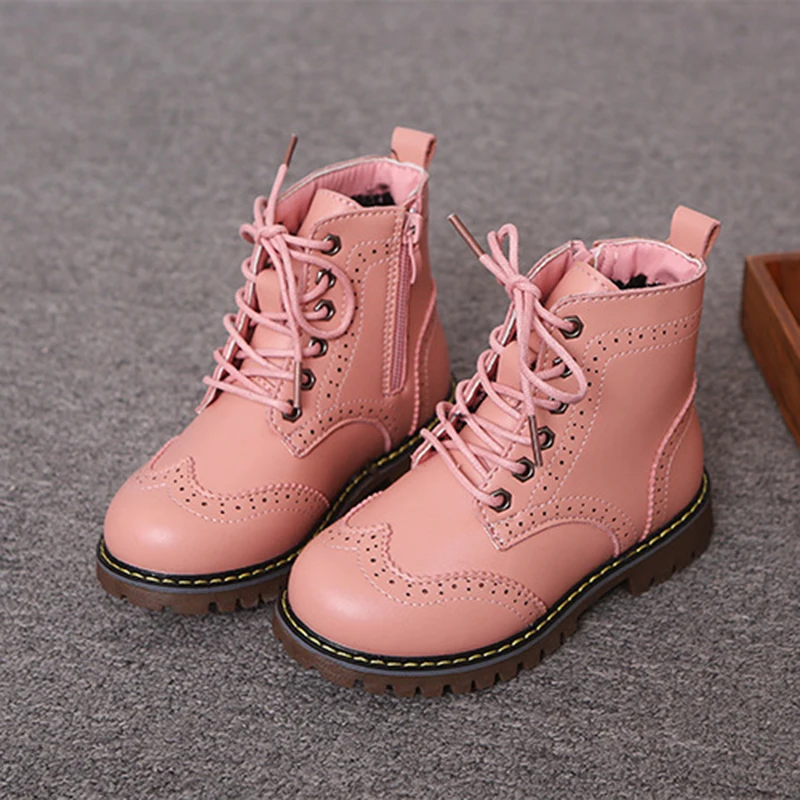 Pink(Big cotton) Теплые зимние плюшевые высокие сапоги для девочек; детские зимние сапоги с боковой молнией; обувь для девочек; Новинка; детская обувь на шнуровке - Цвет: Pink(Big cotton)