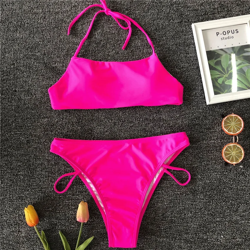 

Halter Bikini High Waist Swimsuit Women Swimwear Push Up Bathing Suit Female Beach Swimming Suit 2019 Two-piece Biquini