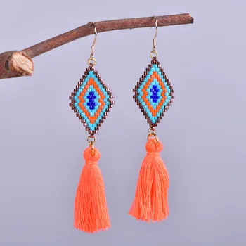 

Boho Jewelry Seed Bead And Cotton Tassel Earrings Wholesale Drop Earring Elegant Dangle Earrings Dropship Gifts