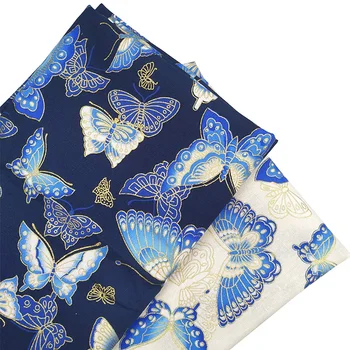 

Bronze Printed Cotton Fabric Blue Japanese Style Butterfly Pattern Fabric For Kimono Diy Handmade Accessories Crafts TJ0451
