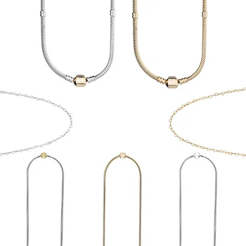 

Real 925 Sterling Silver Basic Pendant Necklace Gold Silver Necklace Size 45CM For Women Pendant Jewelry