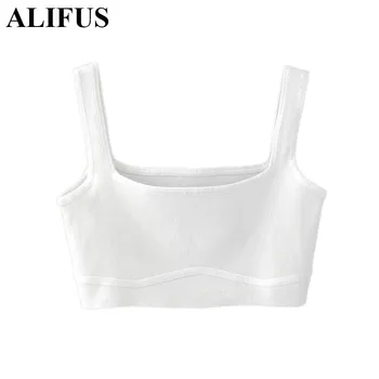 

fashion 2020 vests women 2-colors square collar simple backless short vests female elastic knitted blend sleeveless mujer