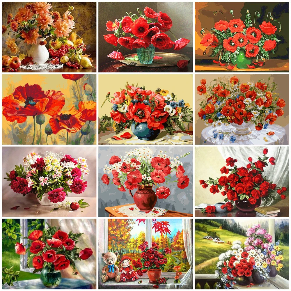 HUACAN Paint By Number Flower Drawing On Canvas DIY Pictures Numbers Kits Hand Painted Painting Flowers Gift Home Decor | Дом и сад