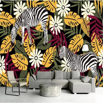 

milofi custom large wallpaper mural fresh hand-painted zebra animal plant flower decorative painting background wall