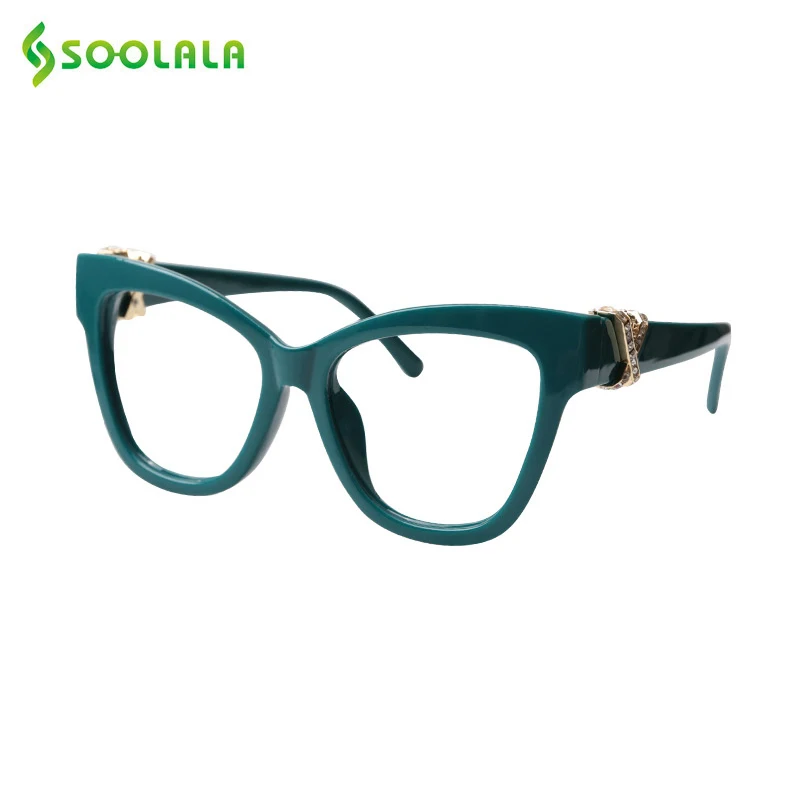 

SOOLALA Cat Eye Reading Glasses Women With Cross Rhinestone Hypermetropia Presbyopic Reading Glasses Frame With Cases 0.5 1.0