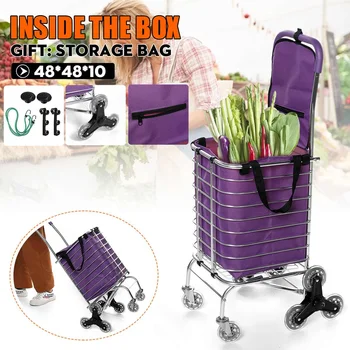 

Aluminum Alloy Portable Shopping Cart Trolley With Storage Bag Foldable Shopping Basket Go Upstairs Trailer Elderly Trolley Cart