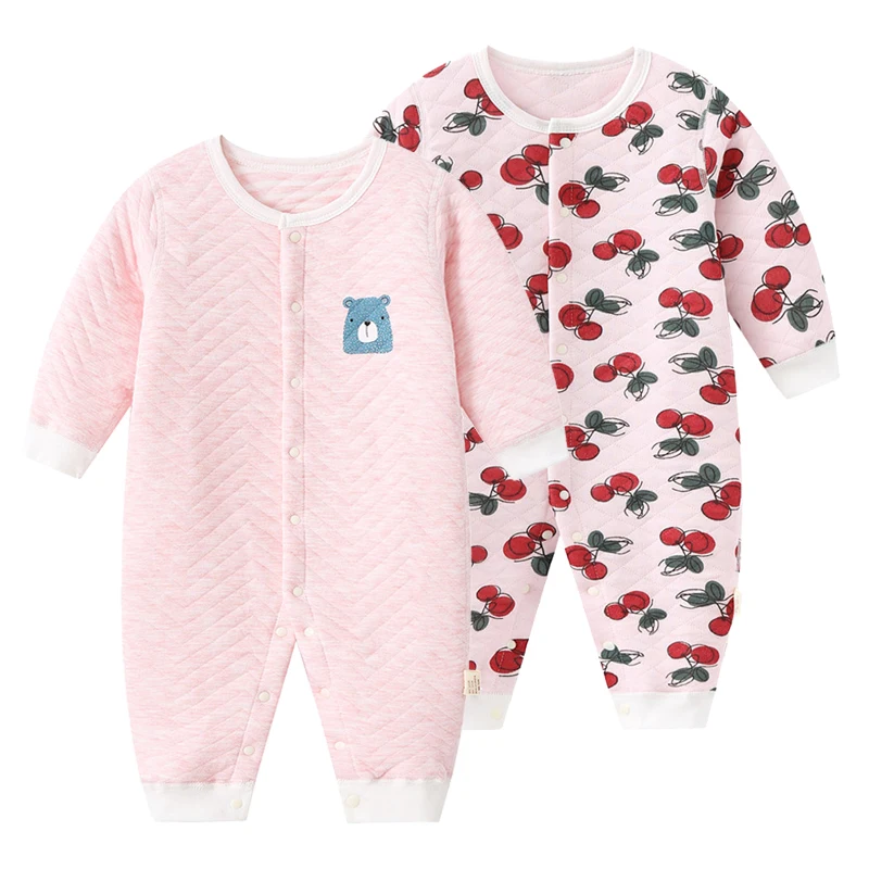 

Baby Girl Pink Romper Set 2Pcs Newborn Thicken Clothes Suit Toddler Boy Jumpsuits Full Sleeve Cartoon Infant Pajamas 100% Cotton
