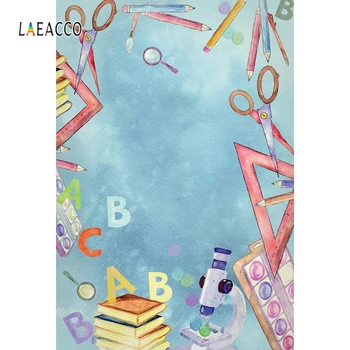 

Laeacco Baby Learning Study Back To School Cartoon Poster Pattern Photographic Background Photography Backdrop For Photo Studio