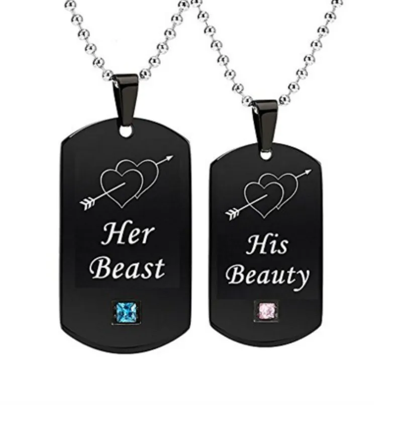 

Her Beast His Beauty Necklace Beauty And The Beast Pendant an Arrow Couples Tag Key