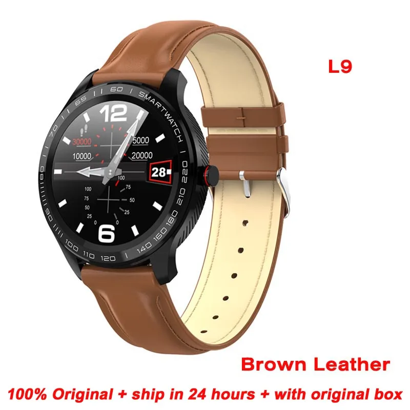 leather brown ЭКГ PPG L9 Смарт часы IP68 Водонепроницаемый несколько видов спорта сердечного ритма Bluetooth Smartwatch кровяное давление кислорода VS L5 L7 - Цвет: leather brown
