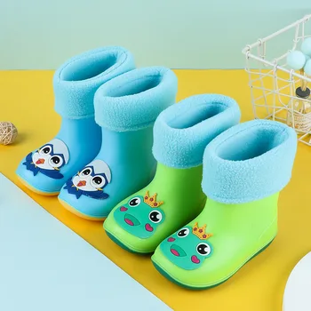 

Winter Girl Boys Rainboots Cute Kids Rain Boots Animal Pvc Soft Bottom Children Plush Keep Warm Waterproof Non-slip Water Shoes