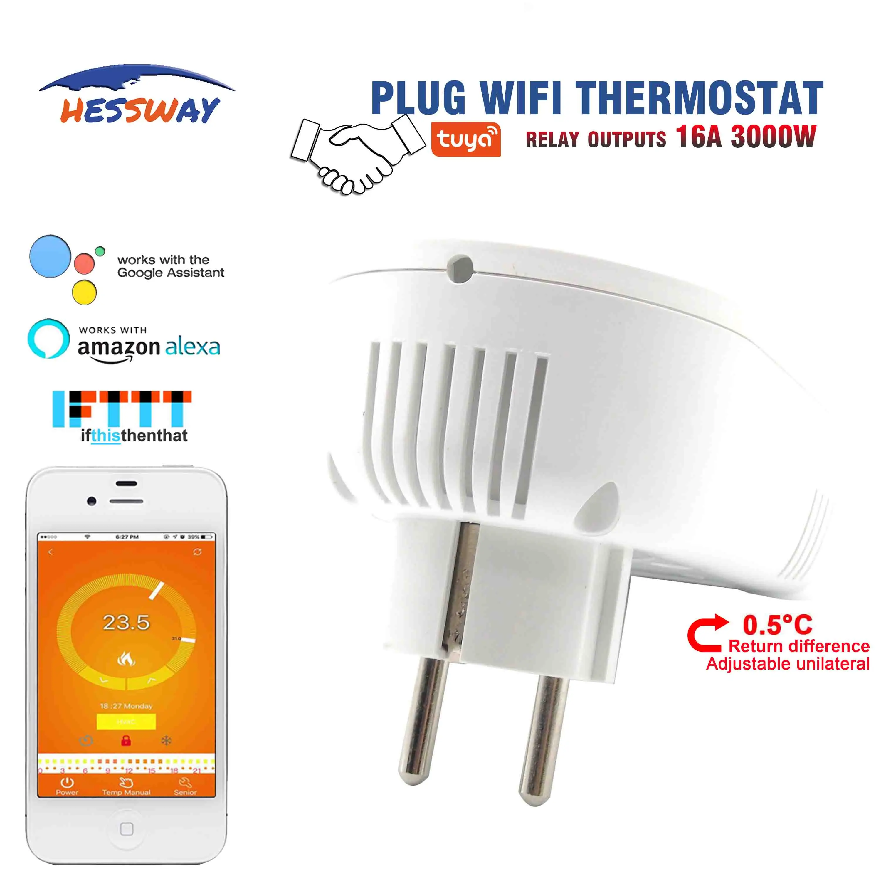 Терморегулятор HESSWAY TUYA термостат для теплого пола с Wi Fi европейская вилка 16