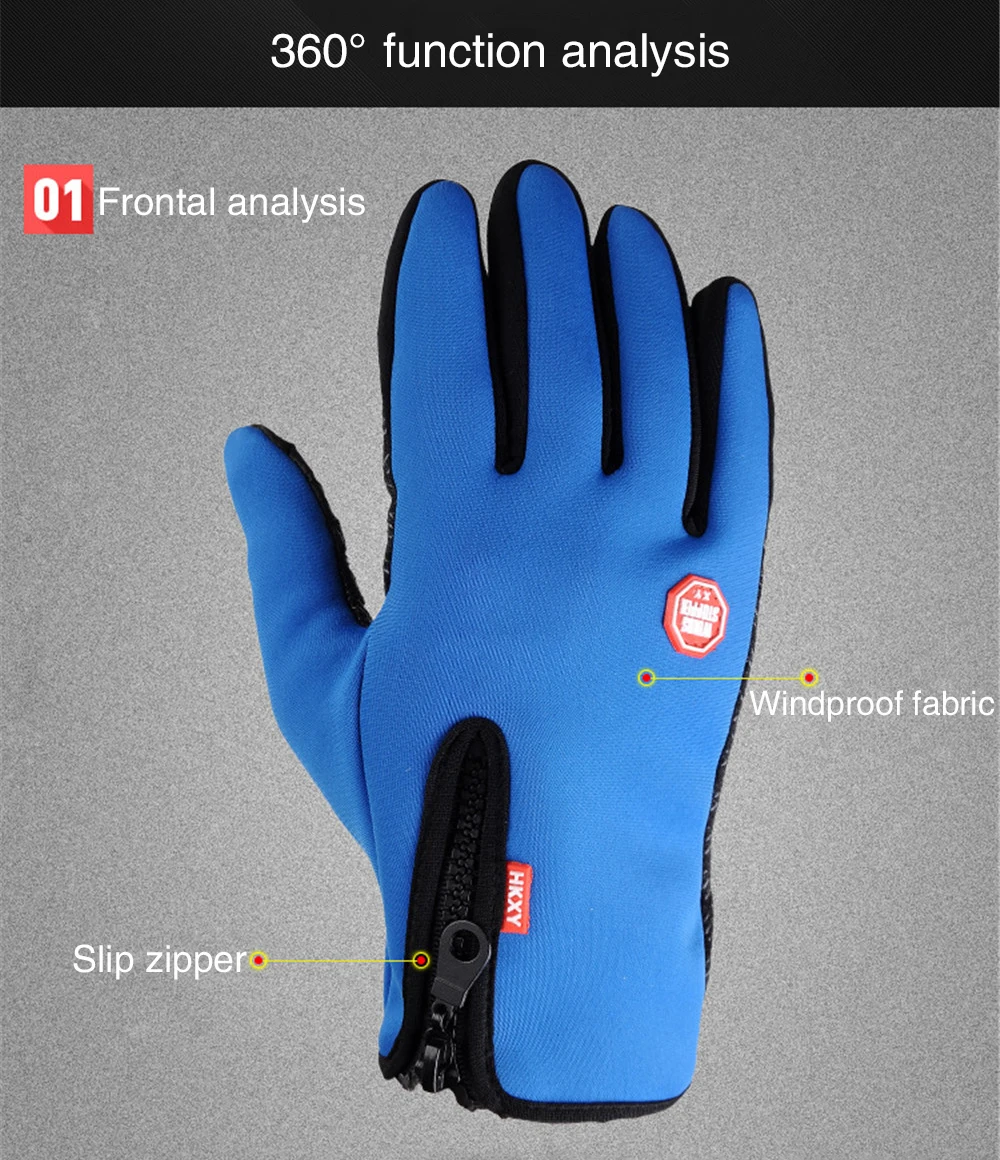 Мужские и женские зимние перчатки для велоспорта с сенсорным экраном водонепроницаемые ветрозащитные теплые Нескользящие лыжные перчатки на молнии 1 пара