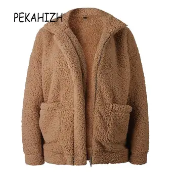 

women autumn winter warm thick teddy coat Fashion lamb wool faux fur coat jacket coat female casual overcoat oversize outerwear