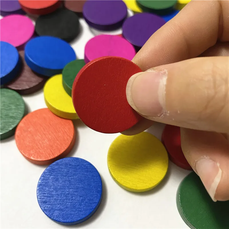 50 Stuks 25*5Mm Kleurrijke Houten Cirkel Plaat Chips Puzzel Schaakstukken Voor Bordspel Accessoires 10 Kleuren