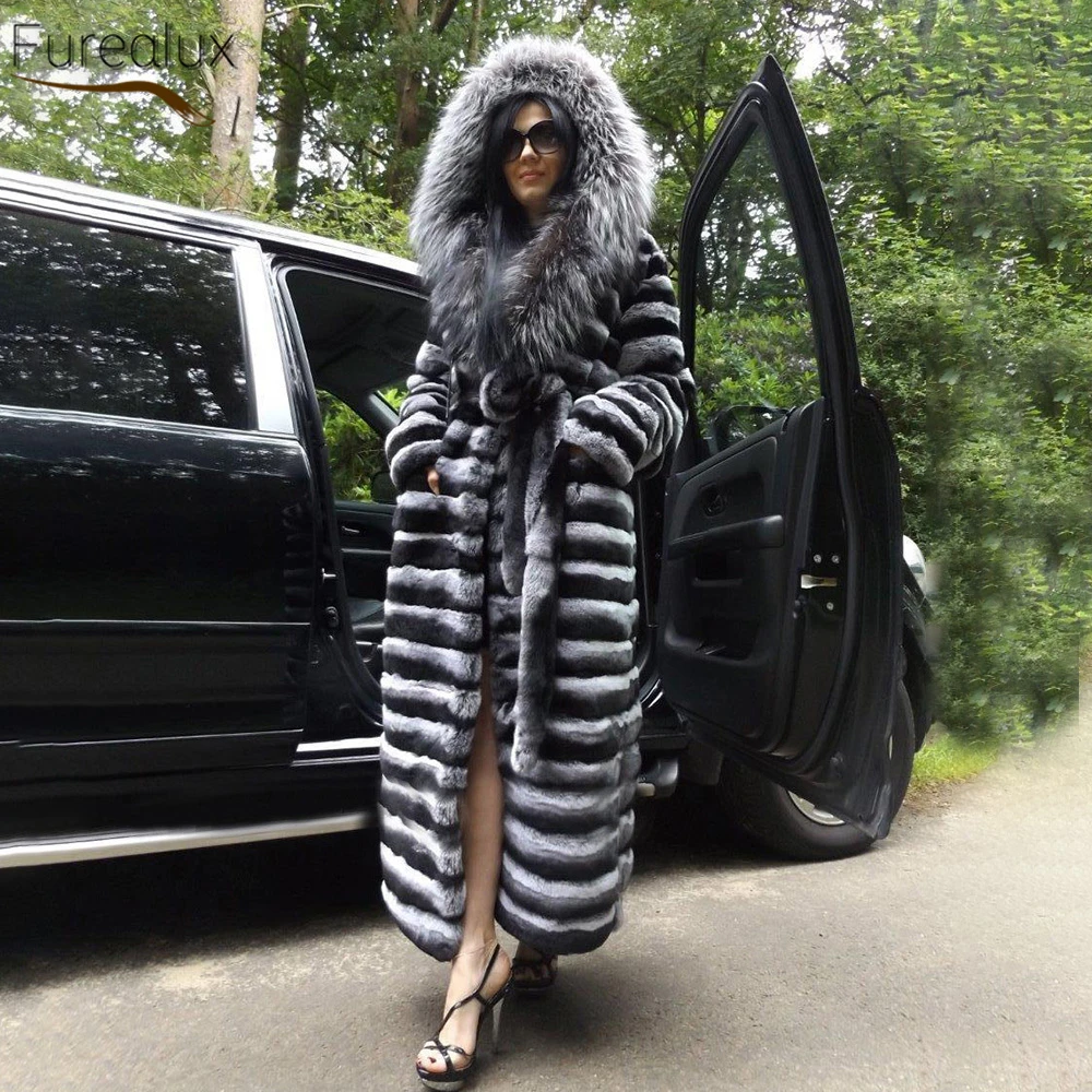 FUREALUX abrigos mujer invierno 2021 Apoyar las compras al por abrigo de piel auténtica con de piel de zorro para mujer, chaqueta cálida de moda para invierno, pelo de conejo
