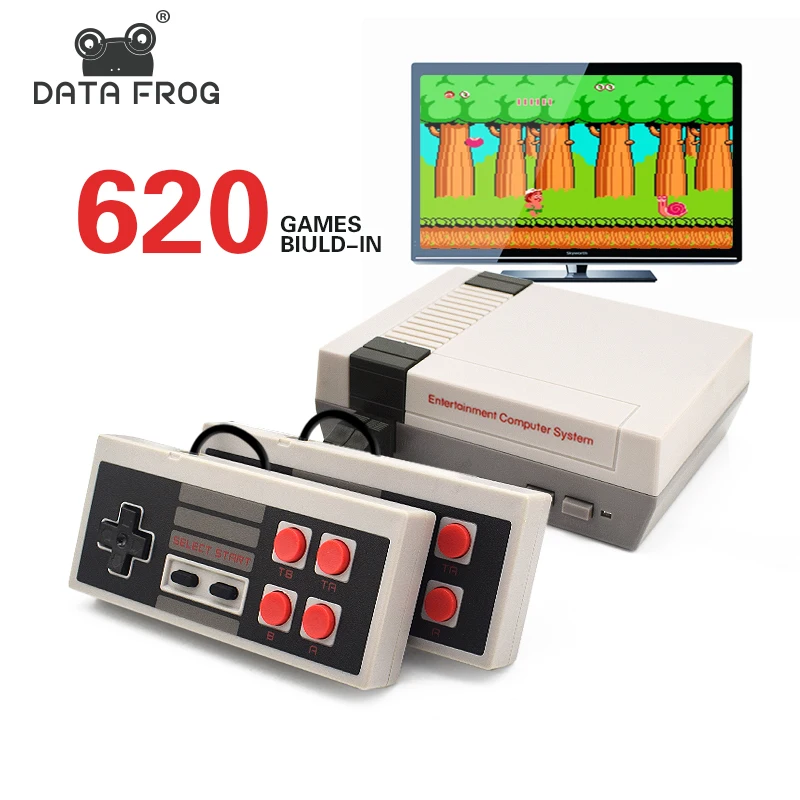 DATA FROG Mini TV Game Console 8 Bit Retro Video Game Console Built-In 620 Games with Dual Controllers Handheld Game Player