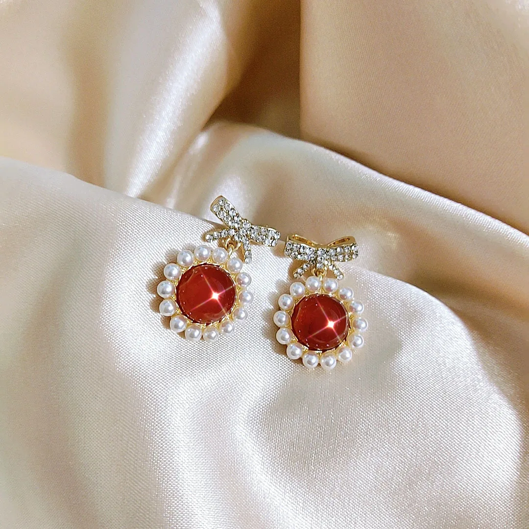 Bow Pearl Red Earrings Elegant Women | Украшения и аксессуары