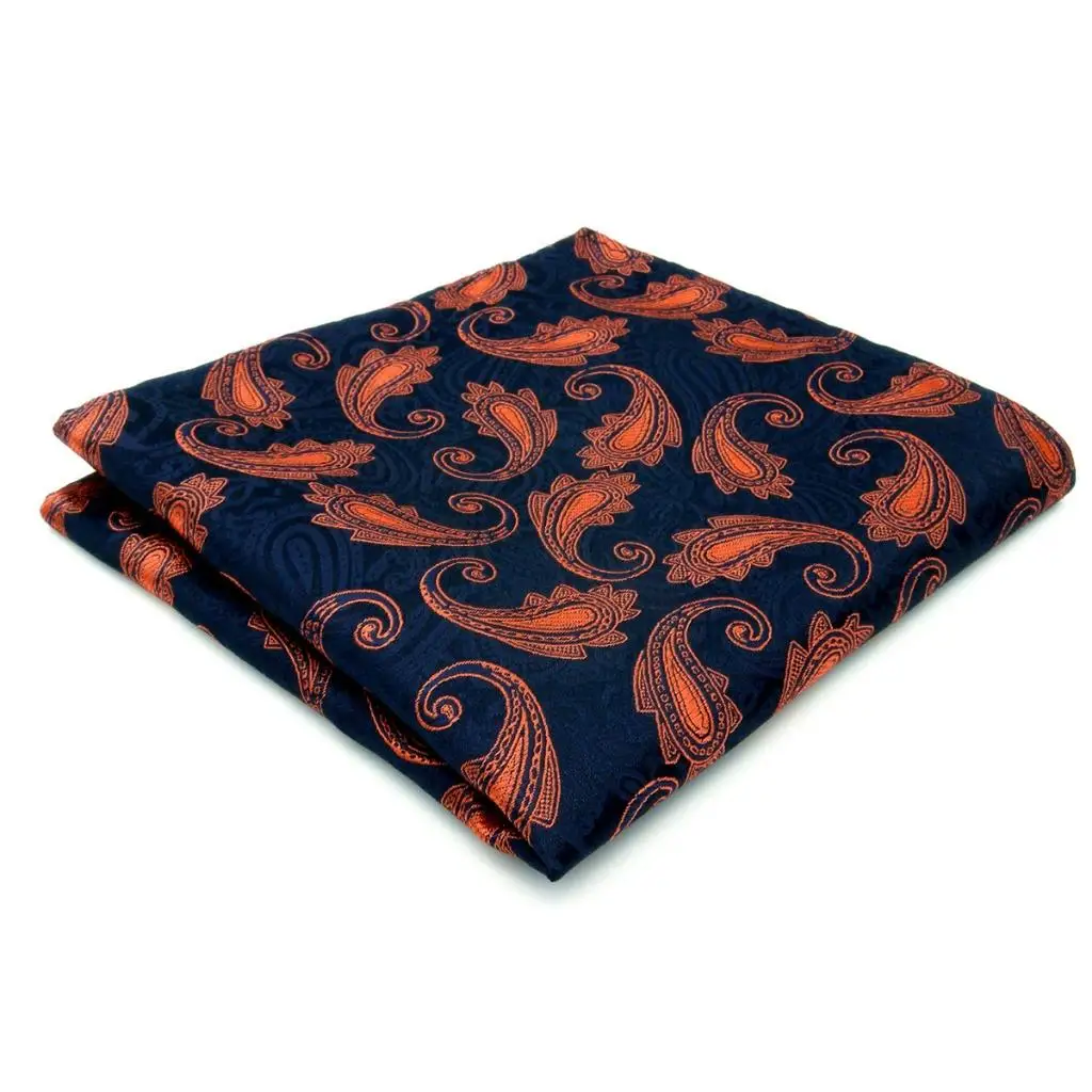 

MH25 Mens Pocket Square Paisley Navy Orange Wedding Handkerchief Silk Jacquard Woven Hanky Fashions