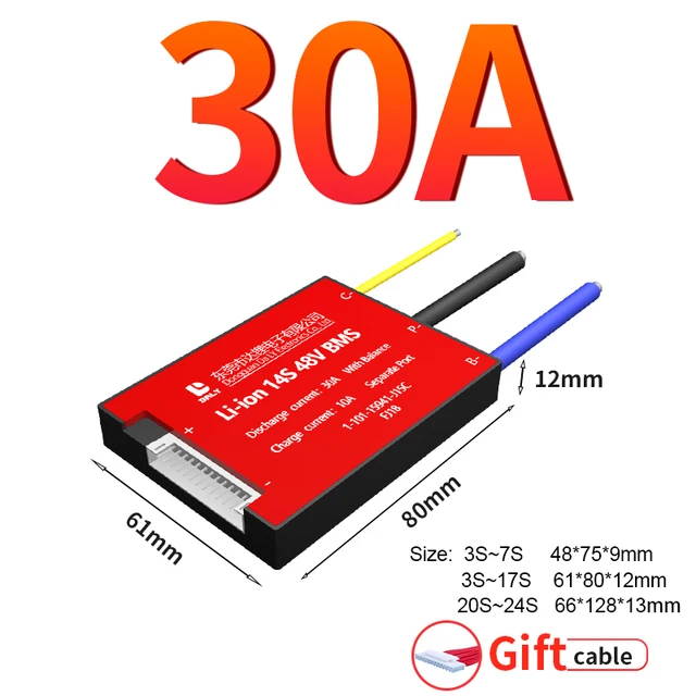 Daly BMS Li-Ion LiFePO4 BMS 3s-24s 12V 24v 36V 48V 60V 72V 29,6 in15A 20A 30A 40A 50A 60A 80A 100A 120A 150A Lithium battery BMS 30A separate