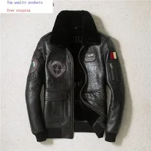 Зимняя куртка из натуральной кожи, мужская куртка из овчины, мотоциклетная куртка с вышивкой, кожаные куртки SWY-966