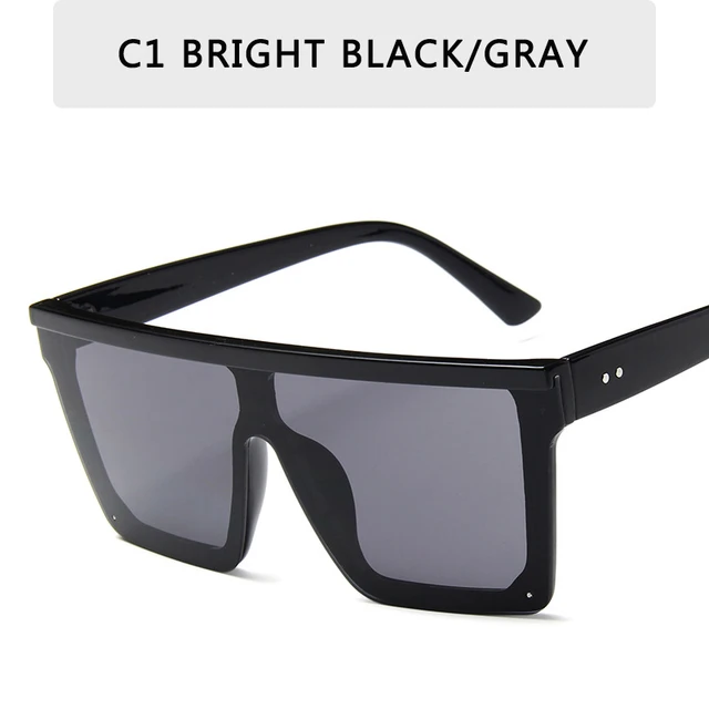 2022 Oversized Sunglasses Women Big Frame Square Flat Top Rivet Gradient Lens Sun Glasses Female Men Vintage Mirror Shades UV400 C1
