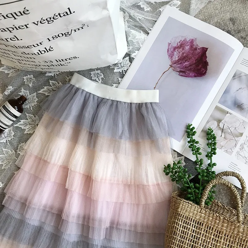 Новая летняя плиссированная многослойная юбка-пачка для девочек, сетчатая юбка с высокой талией, длинная юбка