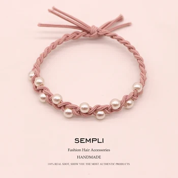 

Sempli Nylon Hand-Woven Rubber Band Elastic Pearl Hair Bands For Women Pony o Hair Tie Hair Scrunchie Haar Accessoires Wholesale
