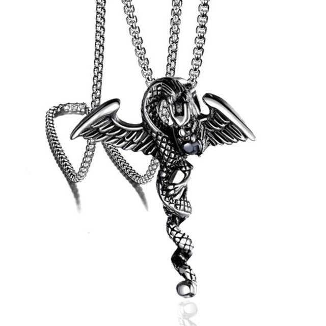 Viking Dragon Pendant Necklace For Men 3MM Stainless Steel Chain Male Neck Gift  Punk Jewelry