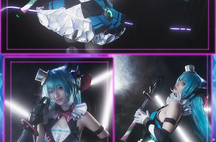 Vocaloid Мику Хацунэ магии будущего цирка Косплей Костюм Хэллоуин Униформа платье+ шляпа+ рукава+ носки+ головной убор S-XL
