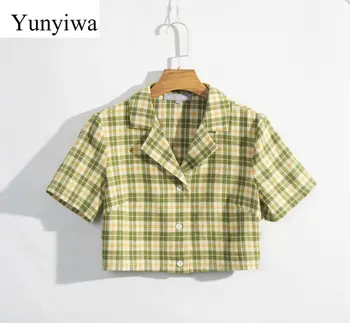 

2020 Women's New Slimmed-down Short-sleeved Plaid Shirt Womens Blouse Sexy Party Shirts Tops Clothing Blusas Mujer De Moda